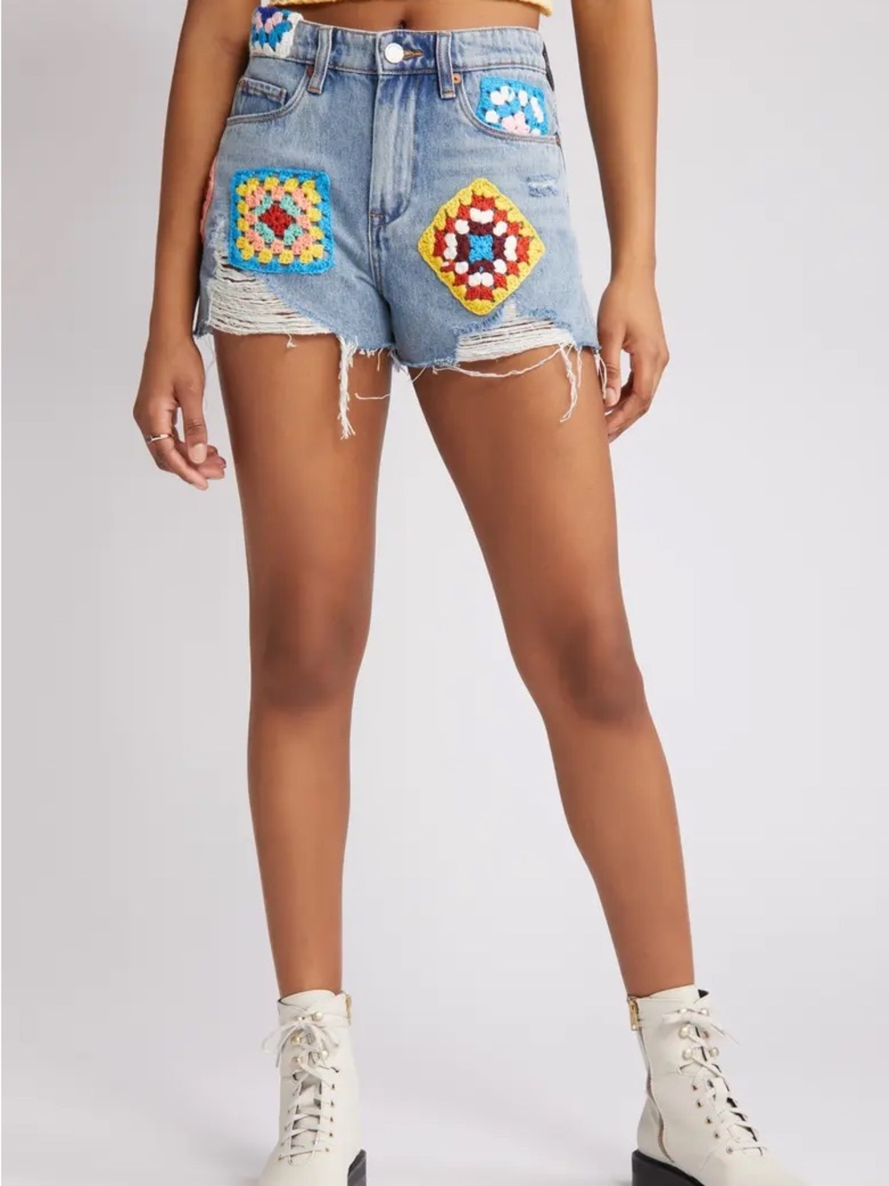 BlankNYC Crochet Patch Denim Shorts - Blue